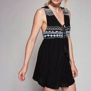 Free People Simply Mini Black Boho Embroidery Dress